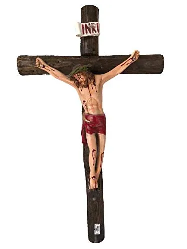 20' Rustic Wooden Trunk Crucifix, Handmade Round Wall Crucifix from Mexico #18634