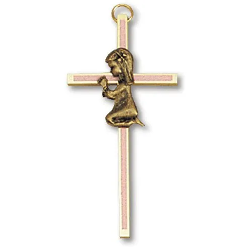 4in Gold Plated Praying Girl Blue Wall Cross by Joy Jewelers