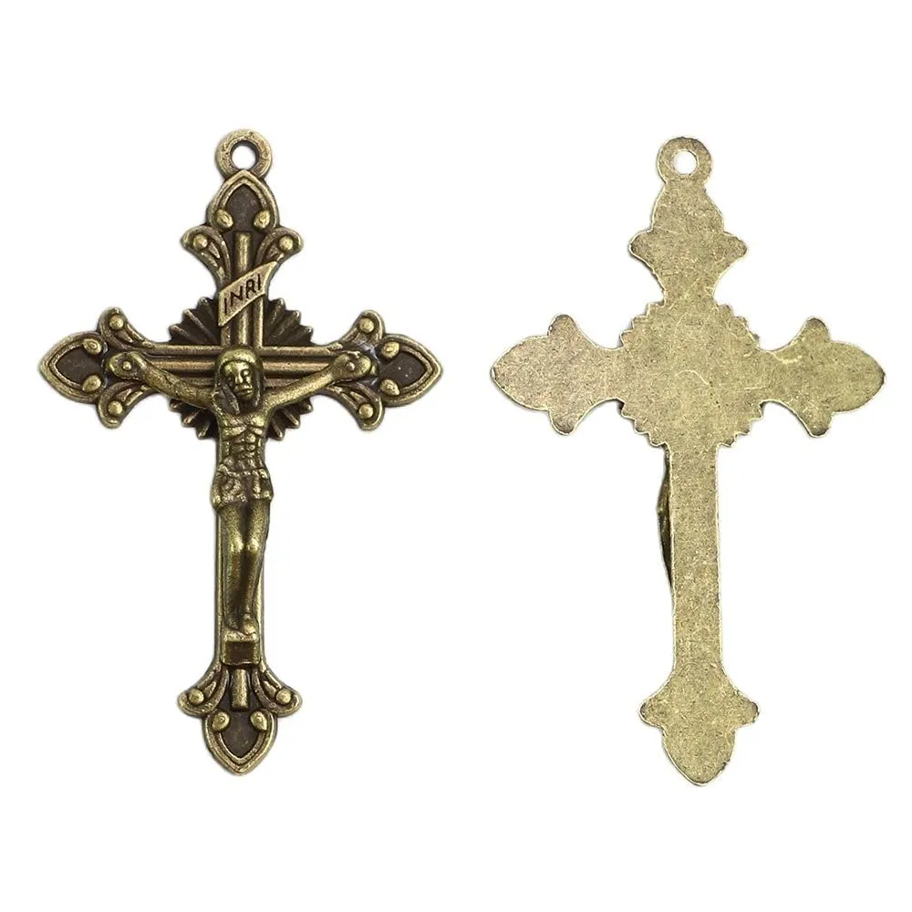 50pcs 2 Inches Antique Bronze Catholic Rosary Crucifix Cross - Double-Sided Unique Design