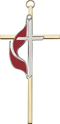 6 Inch Polished Silver Finish Enamel Methodist on Polished Brass Cross