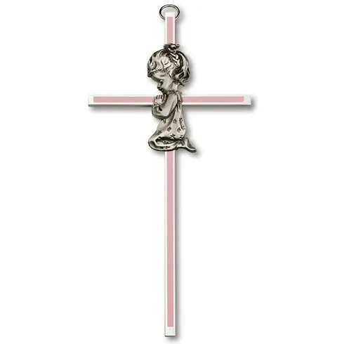 6in Gold Plated Praying Girl Blue Wall Cross by Joy Jewelers