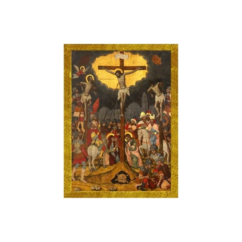 Authentic Handmade Greek Orthodox Crucifixion Icon, 15x21cm Byzantine Art Wall Hanging