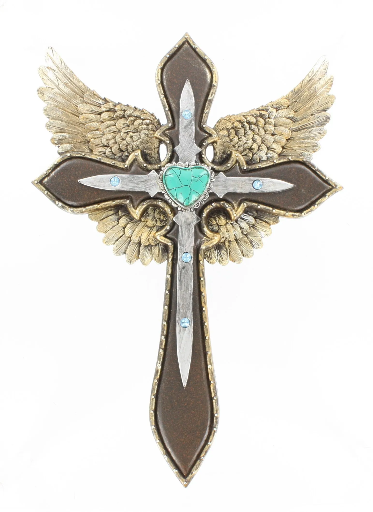 Beautifully Crafted LL Home Cross with Blue Heart and Angel Wings – 8'X11.75'X.75'