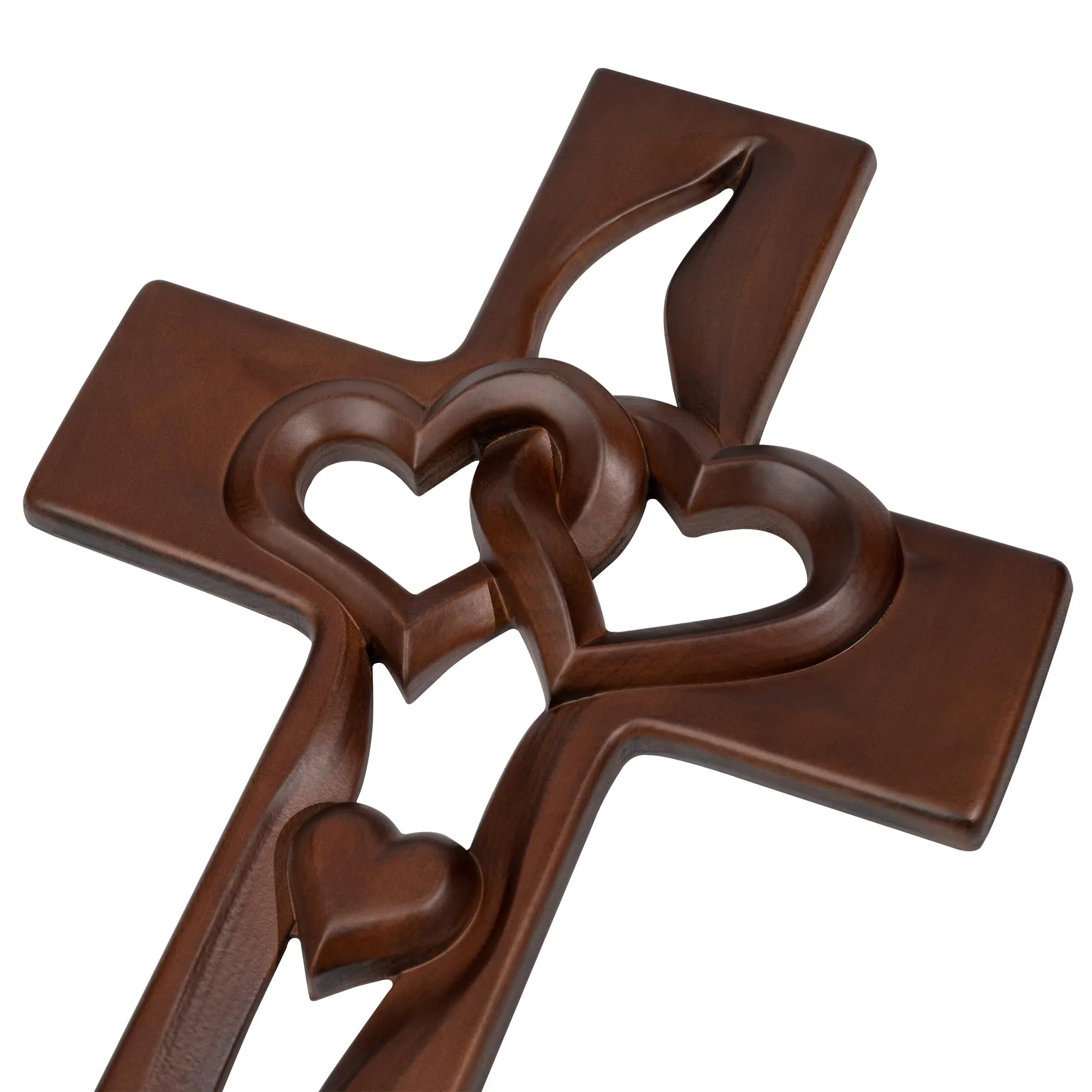 BGCOPPER 14-Inch Handmade Wooden Intertwined Heart Wall Cross for Wedding, Valentine, Christmas