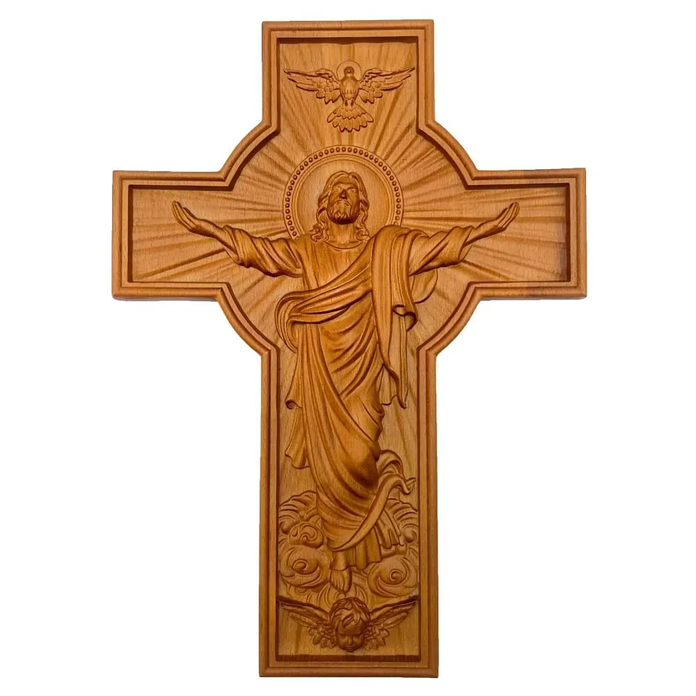 BGCOPPER Ascension of Jesus Wooden Cross 10x7in Hand-Carved Beech Wood Christian Wall Art