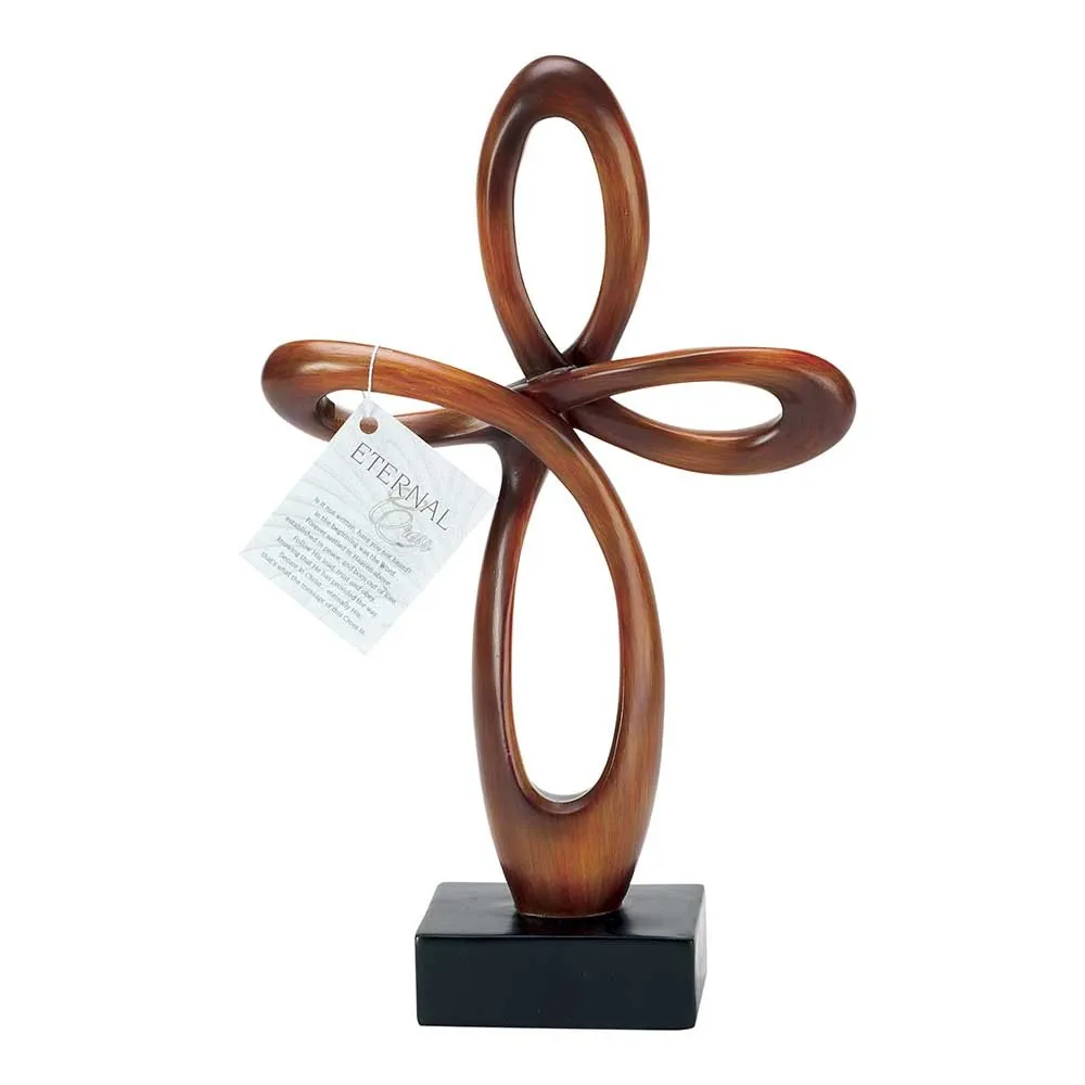 Dicksons 12' High Resin Tabletop Cross with Brown Finish and Eternal Loop Design