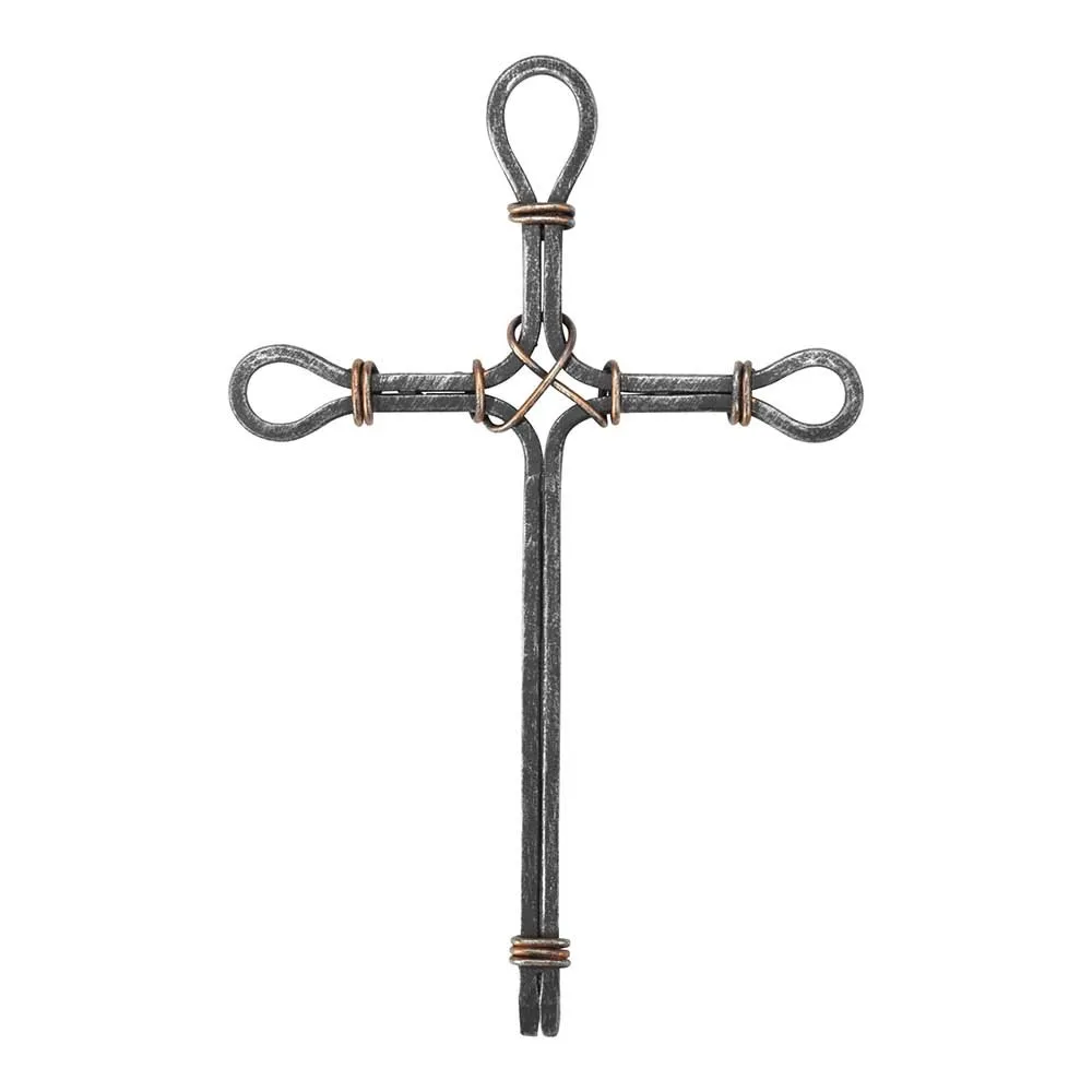 Dicksons Silver and Copper 16x11 Inch Metal Wall Cross with Unique Wire-Wrapped Design