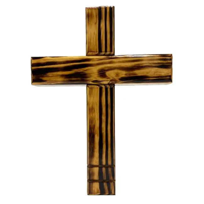 Distressed Rustic Wooden Cross 12'x16' - Prime Retreat, Interlocking Repurposed Wood, Flamed Finish