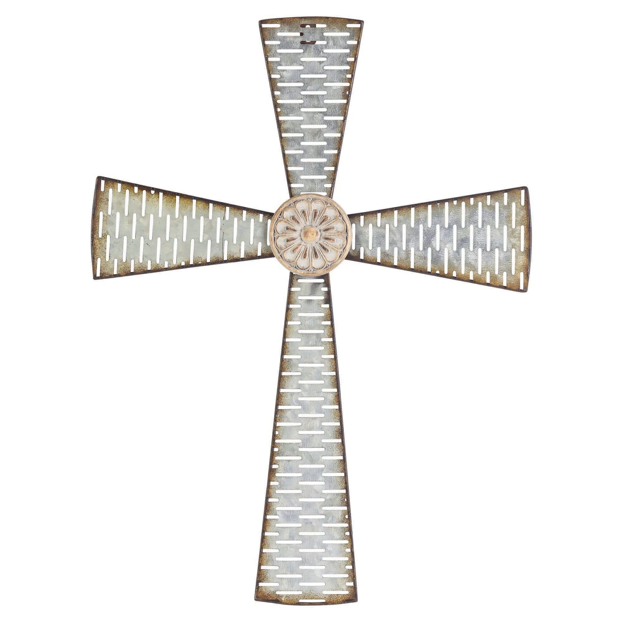 Elegant Weathered White 22' Metal Hanging Wall Cross with Dash Openings by Dicksons