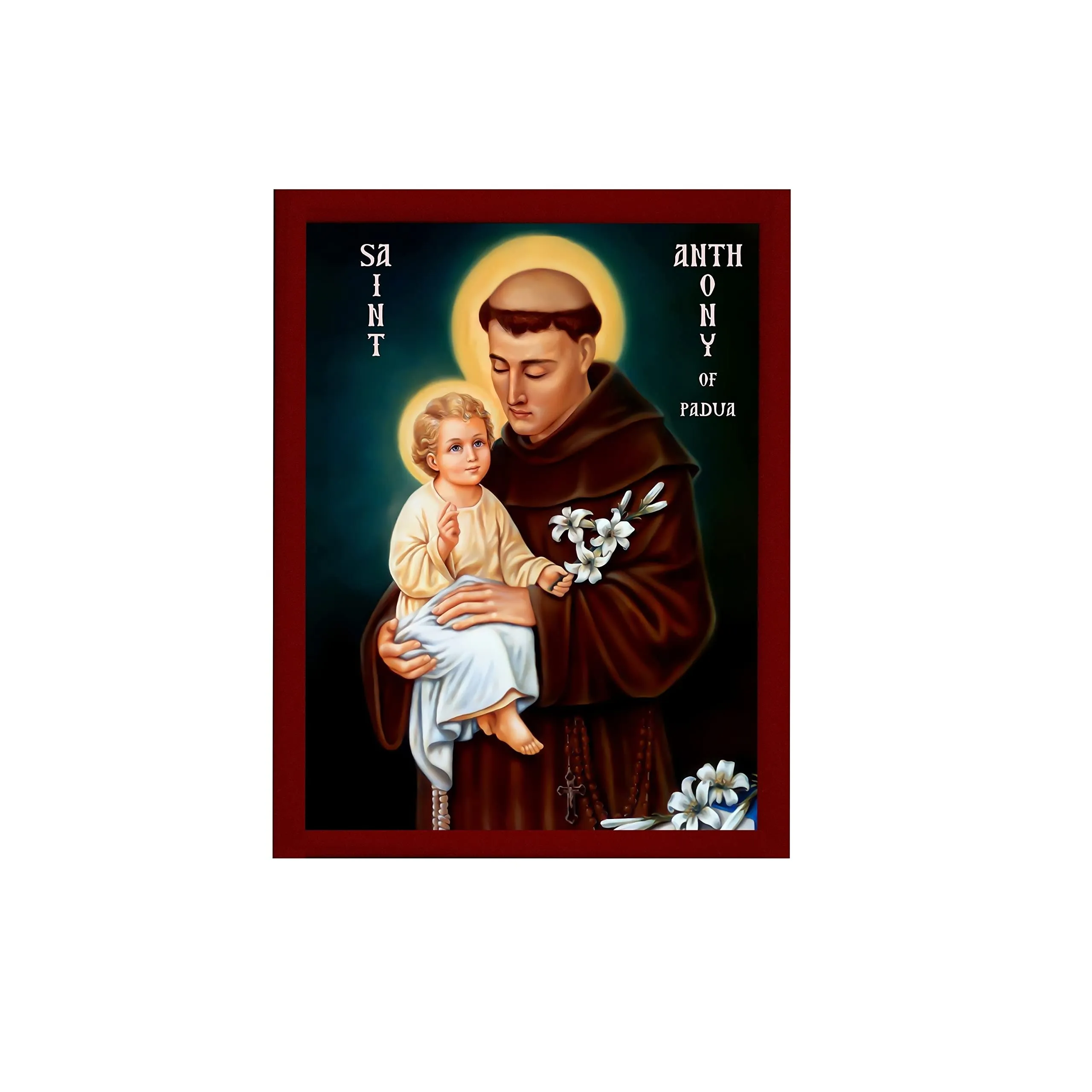 Handmade Greek Saint Anthony Icon - Religious Art Wall Hanging Wood Plaque, 7x10cm