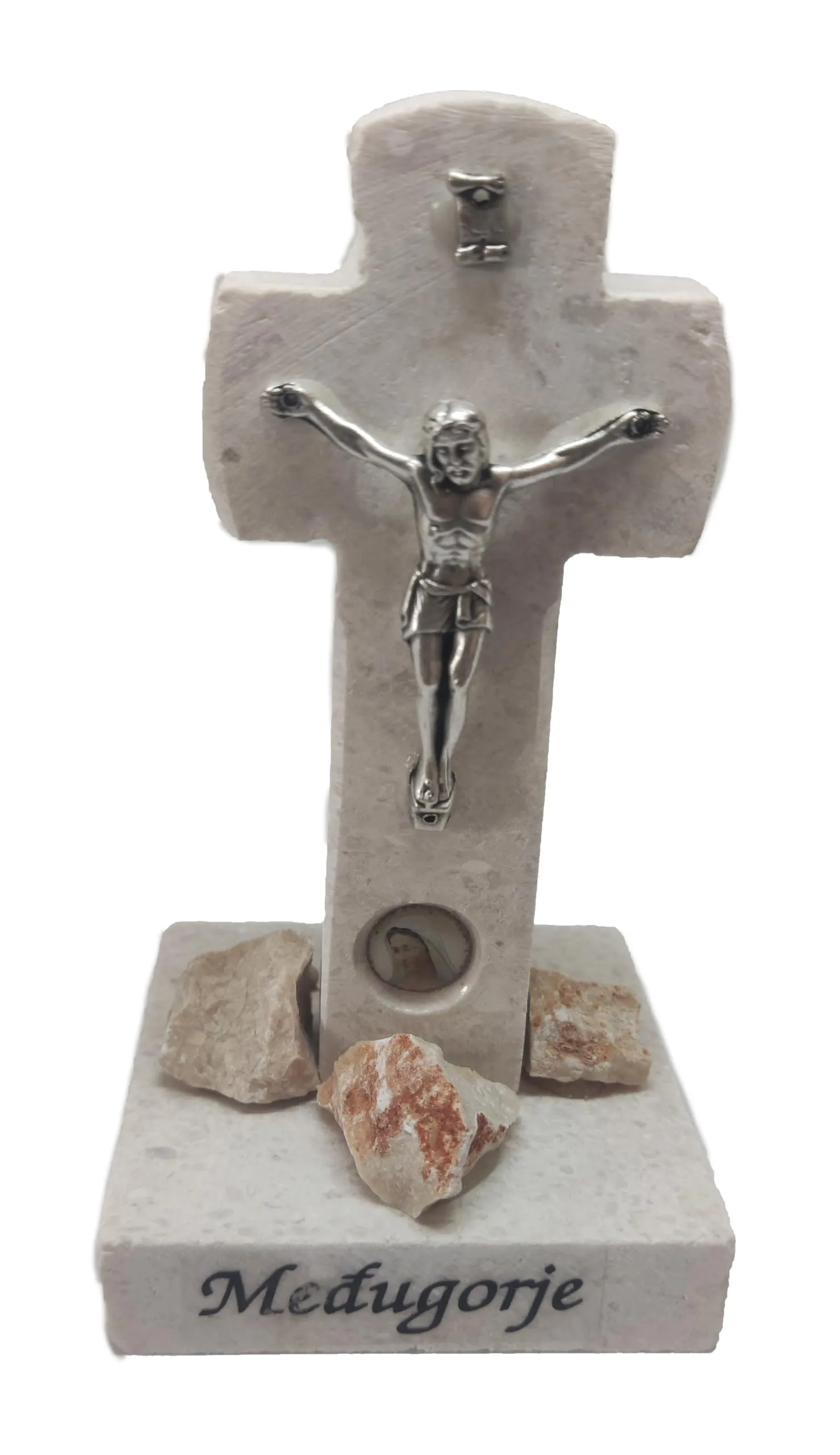 Handmade Standing Cross Crucifix Natural Stone from Medjugorje 4.5 Inches Unique Design