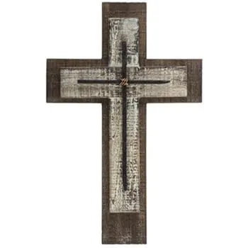 Mardel Whitewashed Wood Layered Wall Cross, Rustic Design, 10.25 x 15.75 Inches