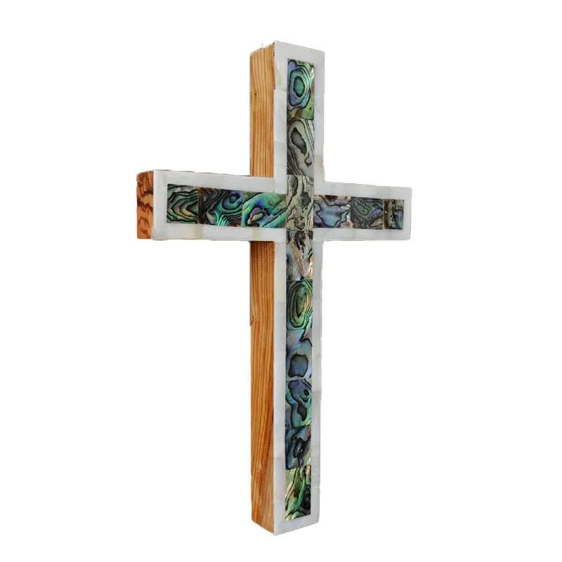 Mother of Pearl Wall Cross 7.9' Handmade Olive Wood Jerusalem Jesus Gift