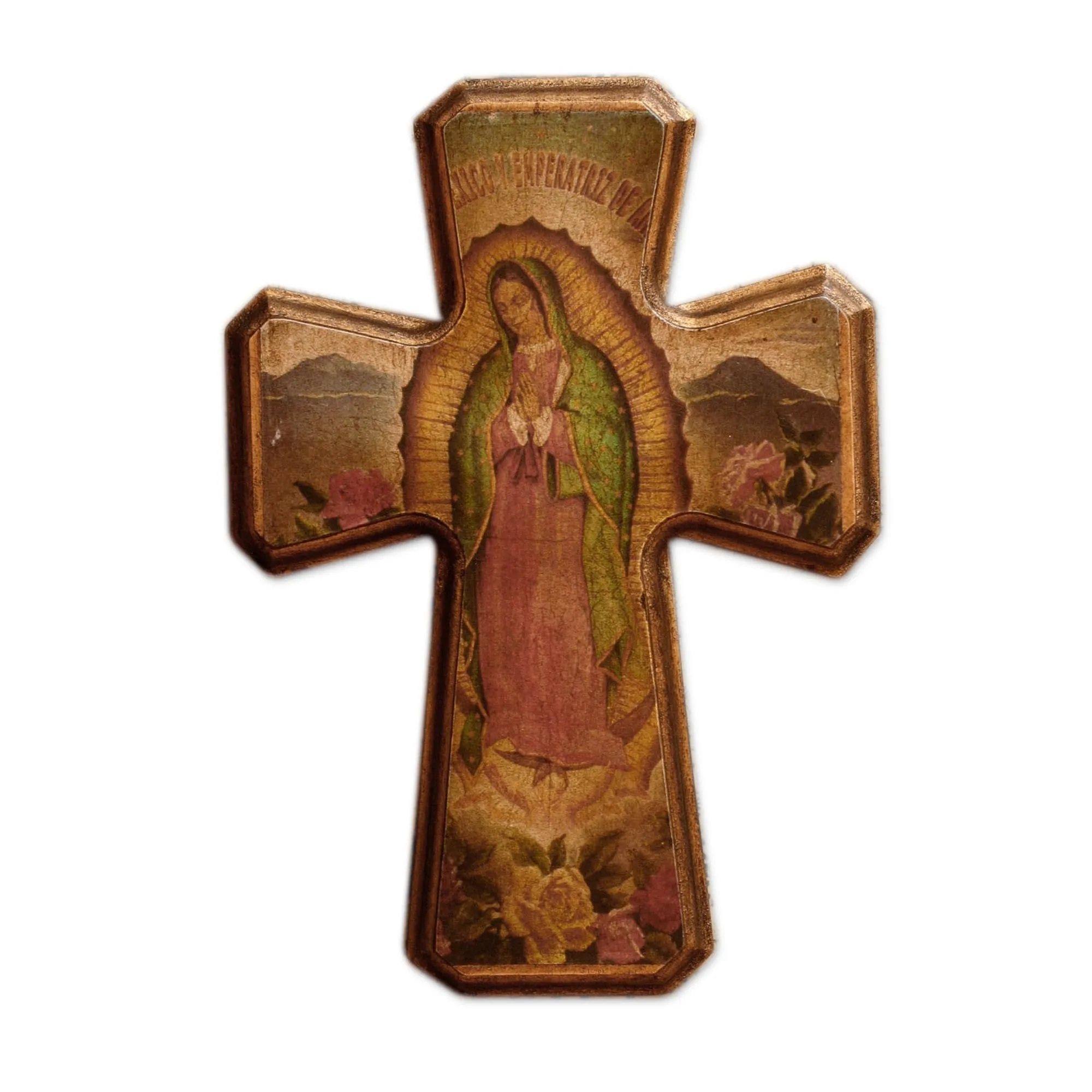 NOVICA Virgin of Guadalupe Wall Cross, 11' Pinewood Decoupage by Ana Maria Gonzalez