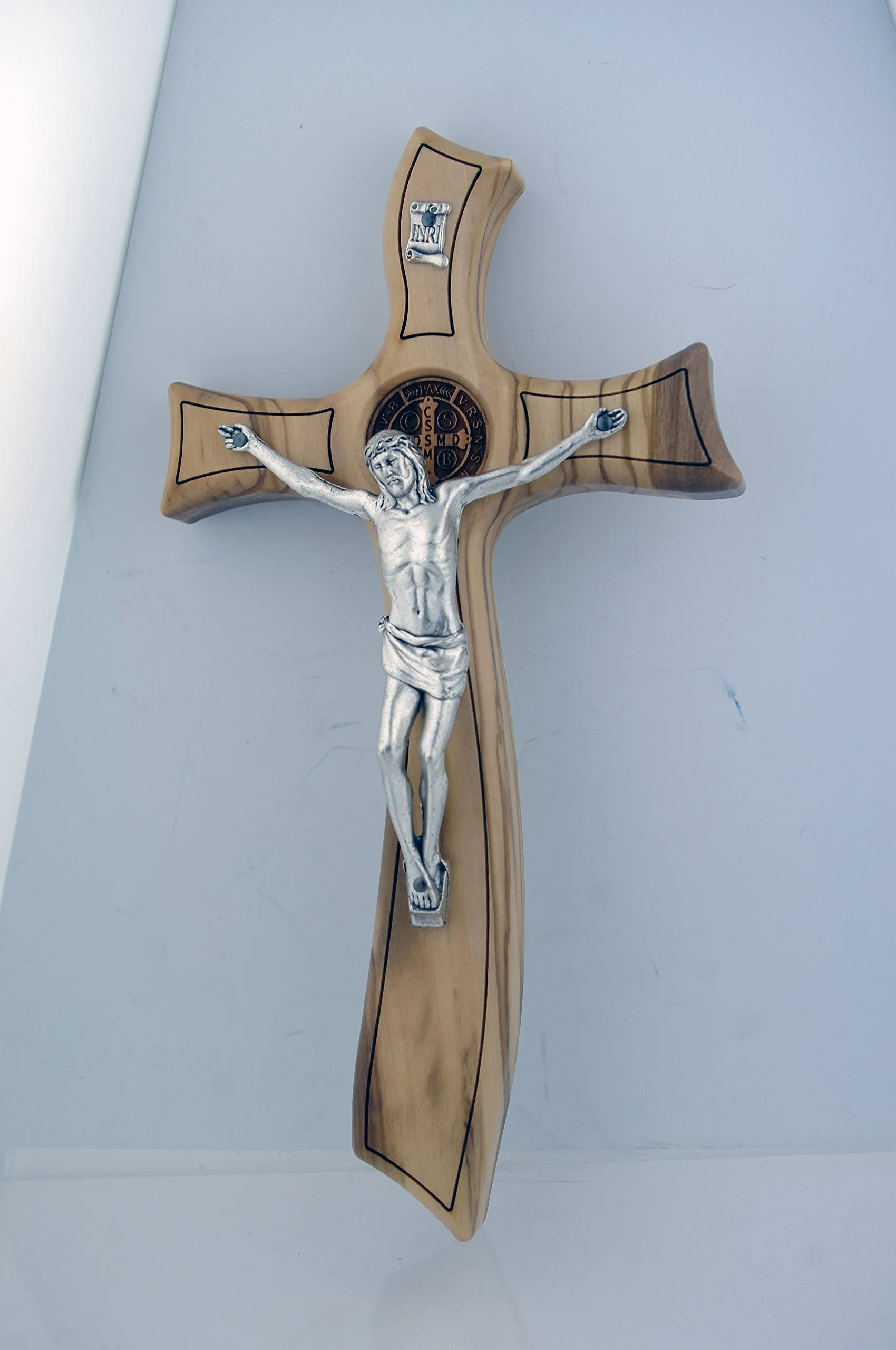 Olive Wood St. Benedict Wall Crucifix - Genuine Italian Craftsmanship, Perfect Gift Idea