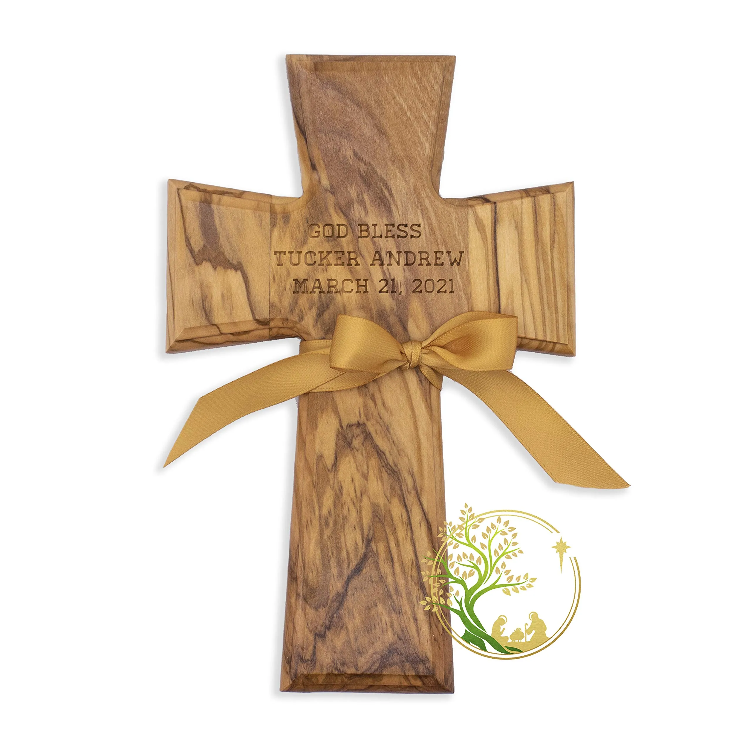 Personalized Olive Wood Cross - Custom Baptism, Confirmation, Christening Gift - 8'x6' Keepsake