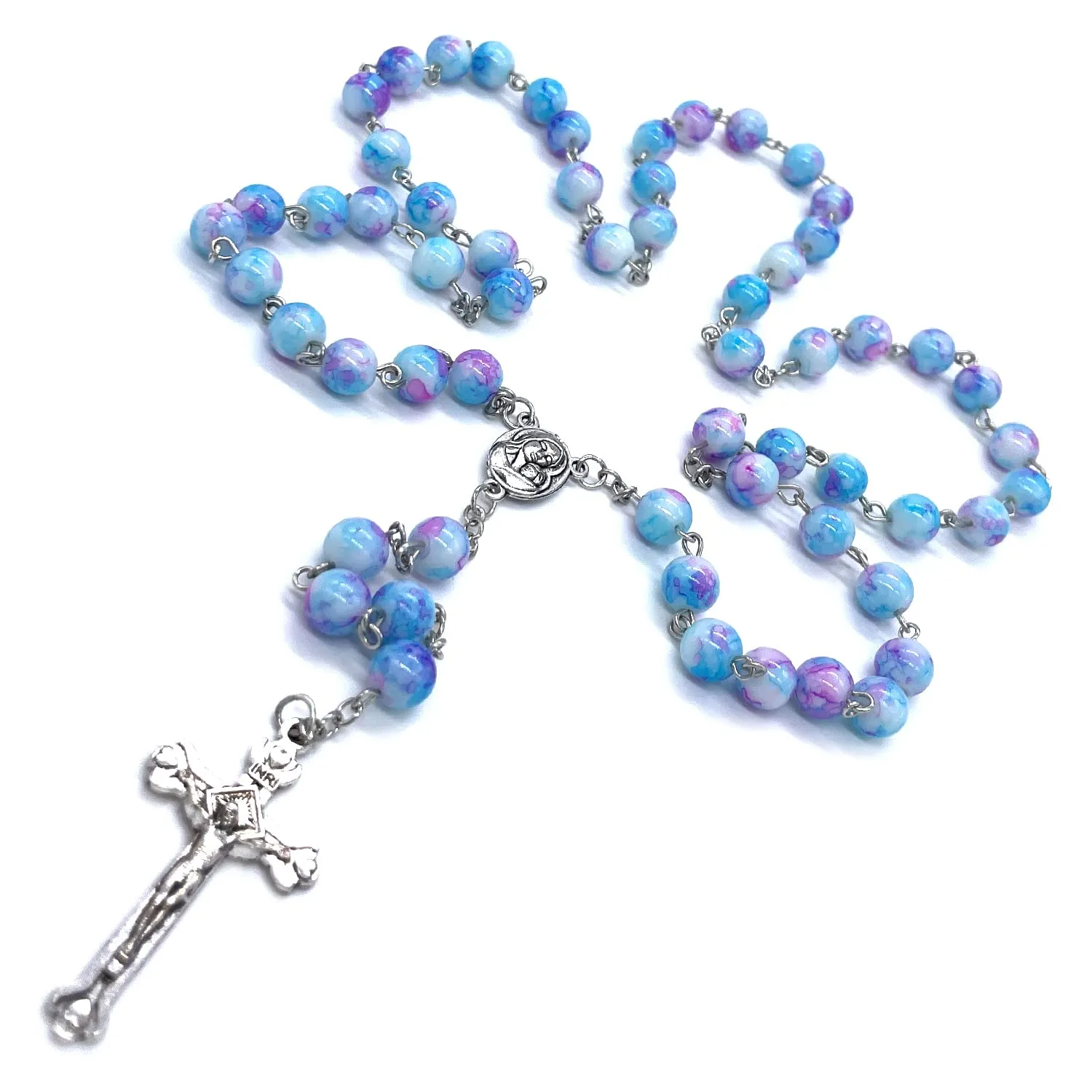 Rosaries Blue Pink Crystal Glass Beads 8mm Handmade Cross 22' Length Catholic Gifts