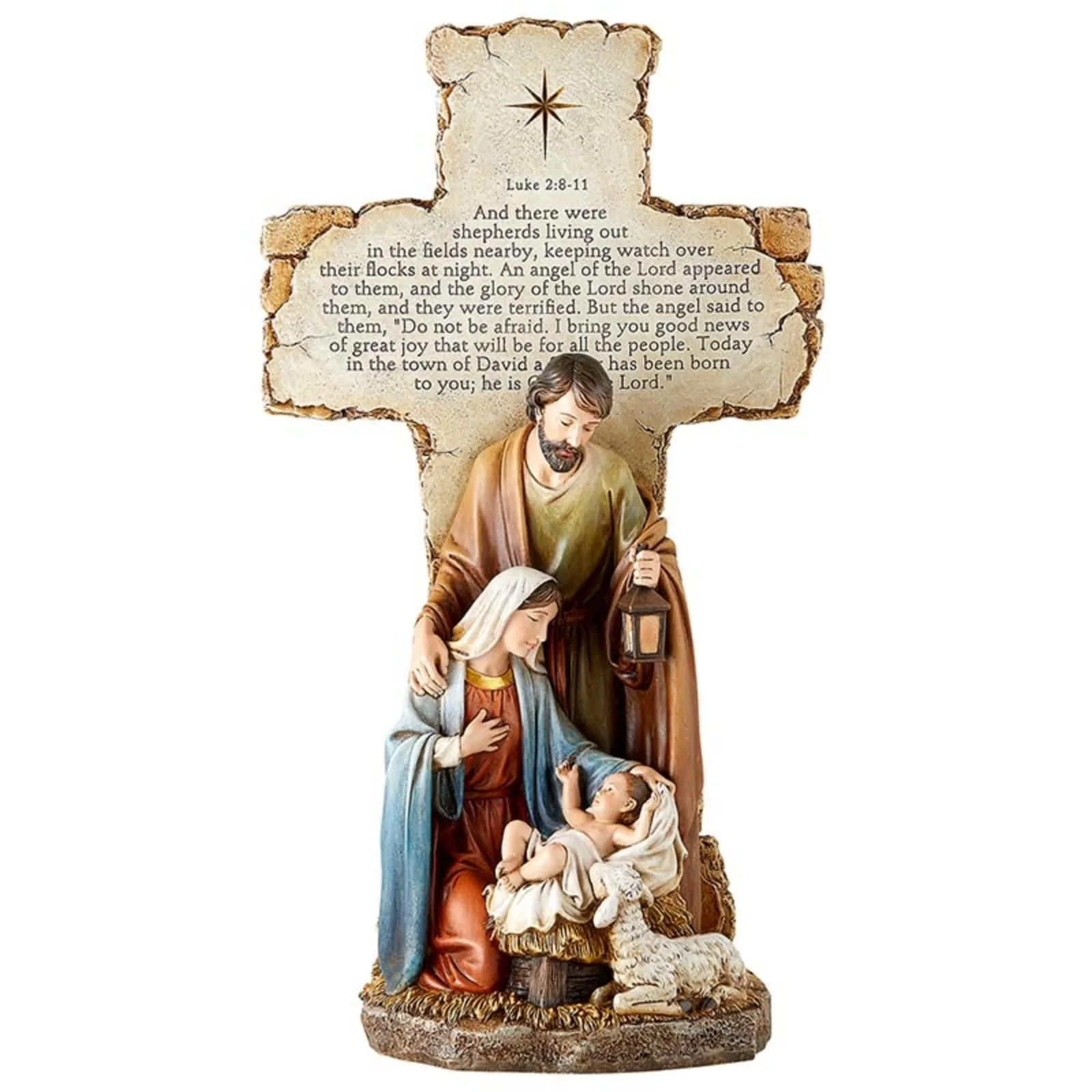 Trinity Church Supply Resin Holy Family Nativity Cross, 14 Inch Christmas Mantle Centerpiece