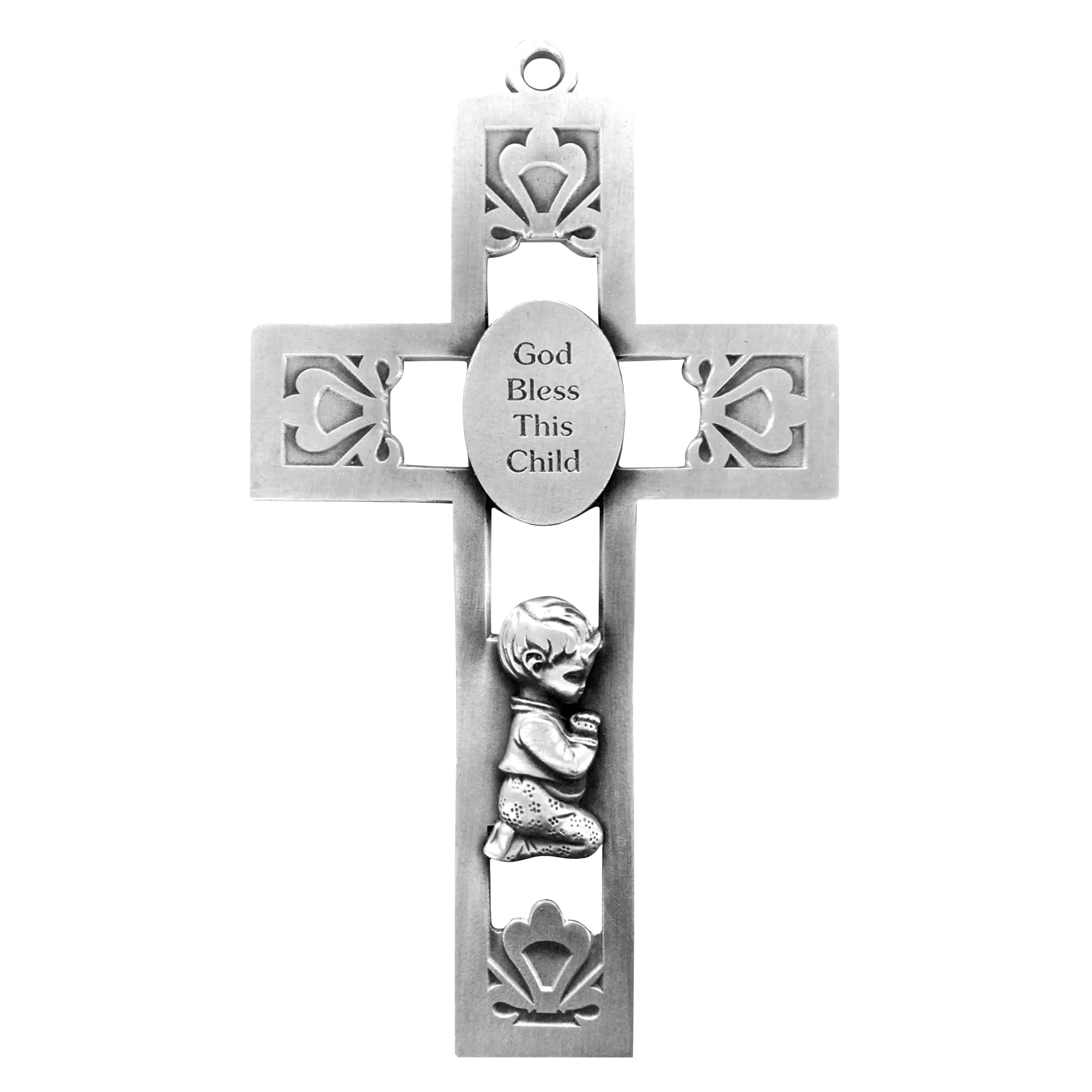 TrueFaithJewelry 5-1/2 Inch Antique Pewter Praying Wall Cross for Baptism, Communion, Christening